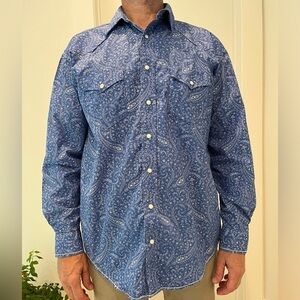 PANHANDLE Rough Stock Pearl Snap Western Style Paisley Shirt Contrast Cuff Rodeo